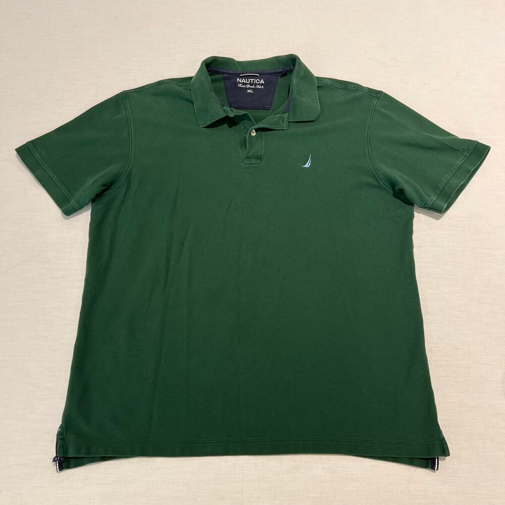 Nautica True Deck Polo Shirt Green Short Sleeve Embroidered Sail Logo Sz XL